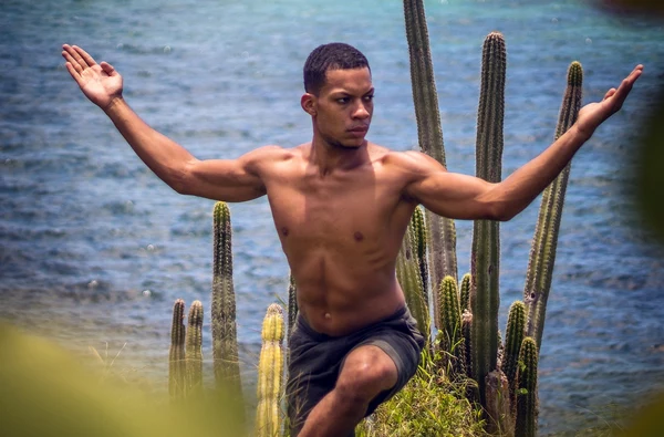 Hatha yoga on the beach