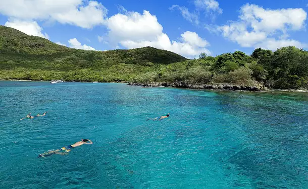 Webbed snorkeling by boat (on the corals)