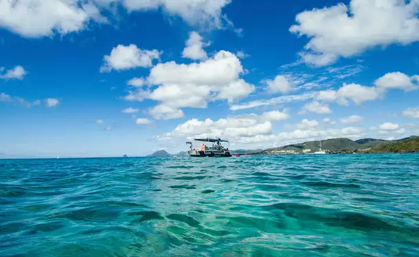 Webbed snorkeling by boat (on the corals)